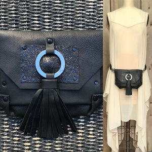 Handmade Black Lamba Leather Fanny Pack Crossbody